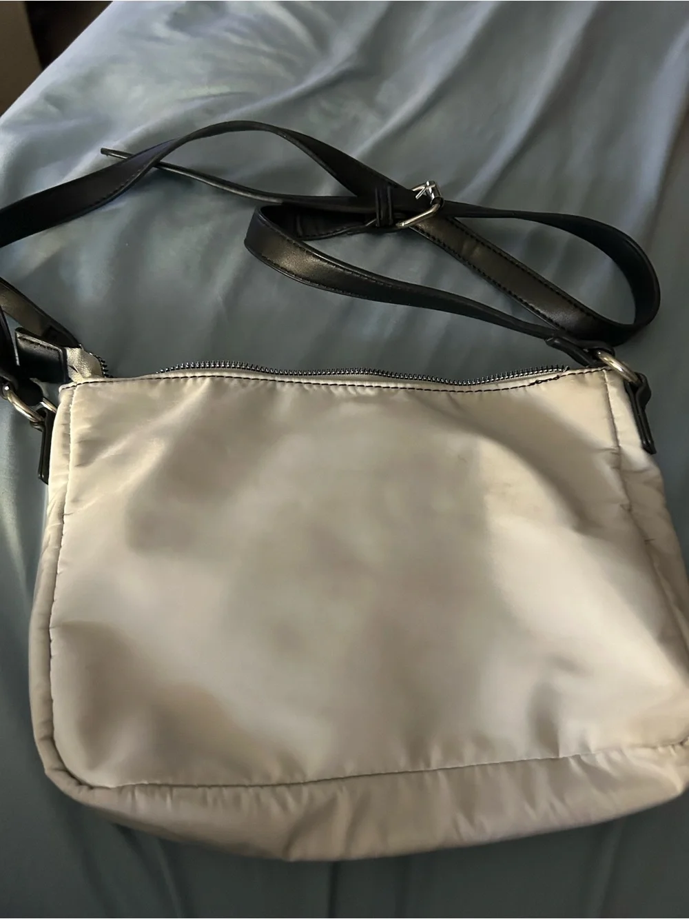 Adrienne Vittadini White and Black Trim Messenger Bag